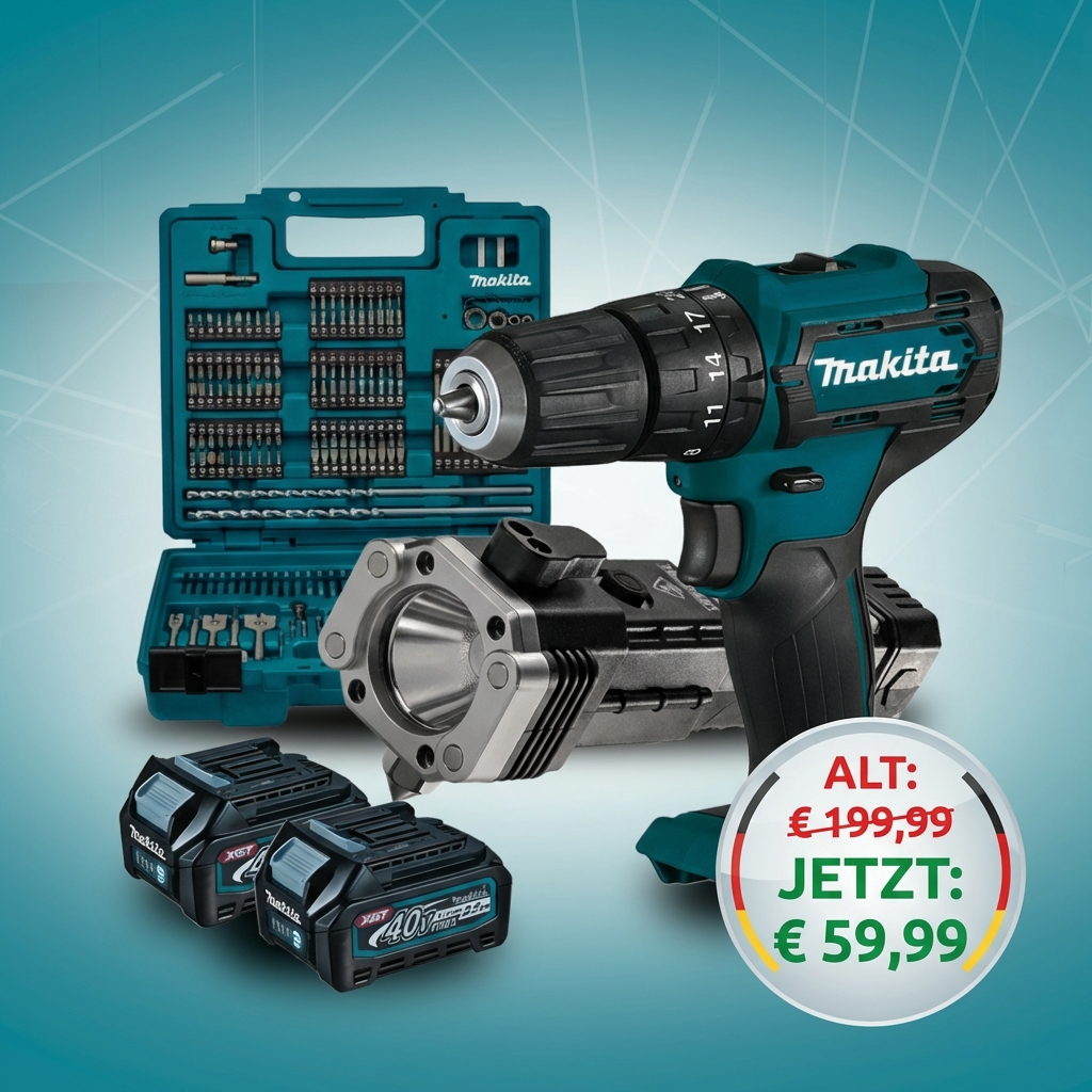 MKT Akku-Bohrschrauber + 2× 40V Akkus + 45 Zubehörteile